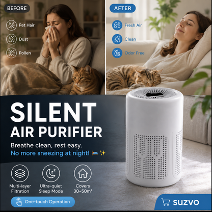 🥳 静音空气净化器——多重过滤，超静音睡眠模式。适用面积30-50m²，一键操作。呼吸清新空气，安心畅睡。告别夜间打喷嚏！🛌✨