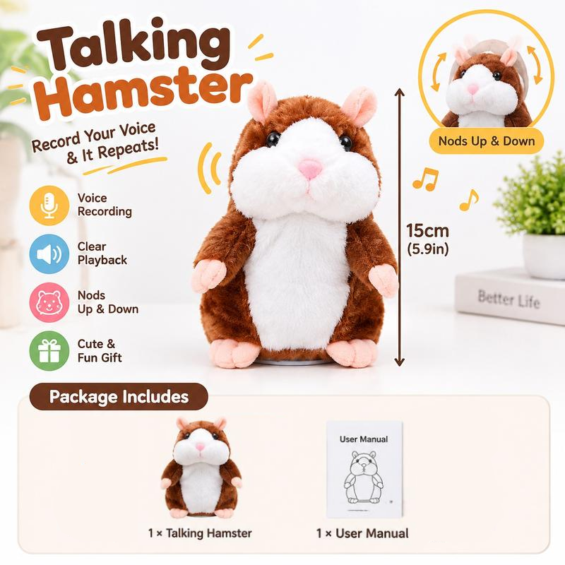🐹🎁现享50%折扣！会说话的仓鼠毛绒玩具——能模仿你说话，自动摇头互动毛绒玩偶，逗趣益智玩具，适合儿童与派对娱乐