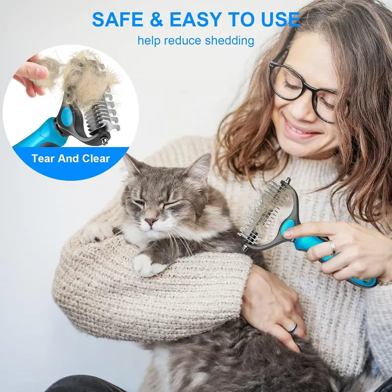 🐾 二合一宠物梳毛刷 – 去除浮毛、梳通毛结，轻松控制脱落的毛发