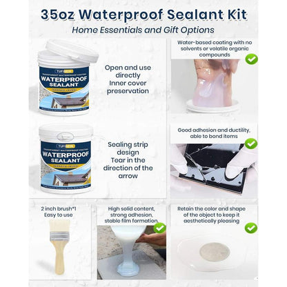 💧35盎司水性透明防水涂料 | 隐形透明密封剂 | 自流平防水密封剂，适用于屋顶、砖块、混凝土、木材和金属表面