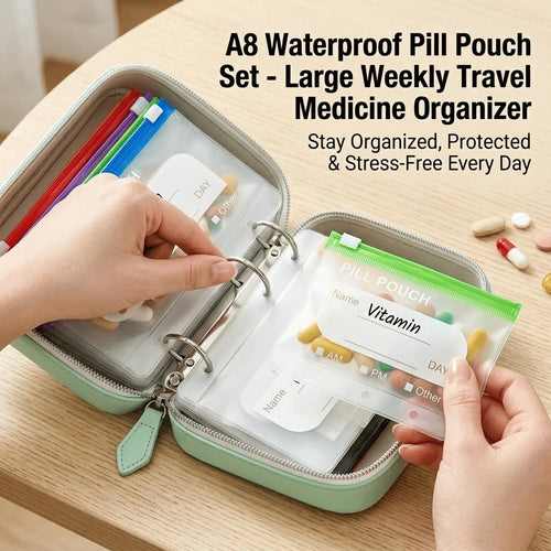 💊 A8 防水14色分类药盒收纳盒 – 便携式活页式一周旅行用药品收纳盒，适用于药品、维生素和膳食补充剂