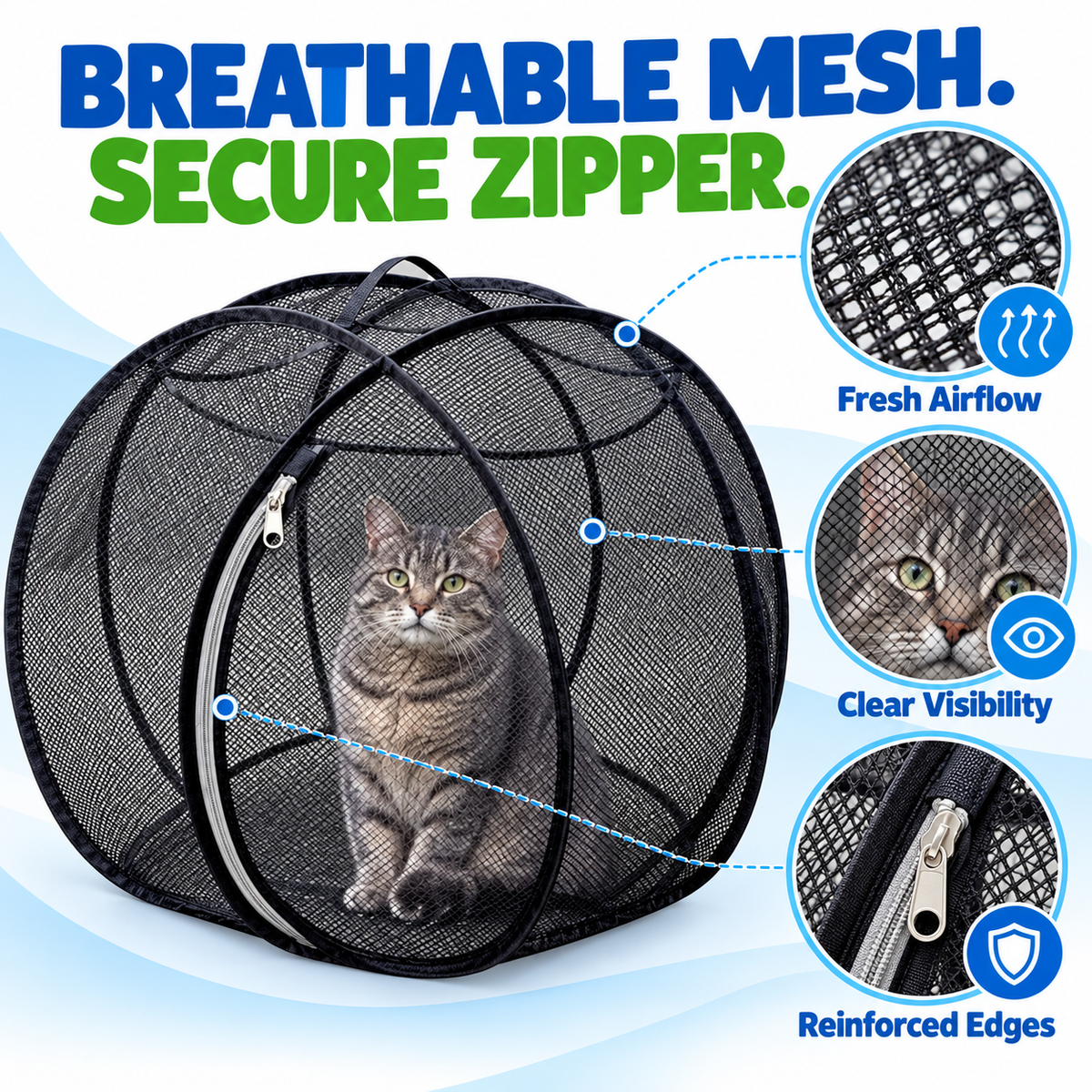 🐱🌿 FreshAir Cat Haven™ – 便携式网状游戏围栏