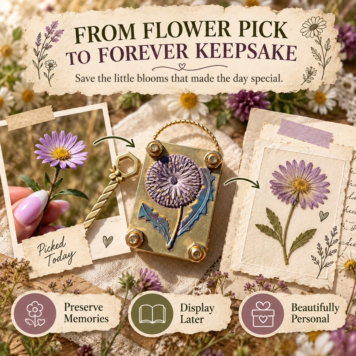 🌼迷你花卉压花纪念品，珍藏小巧花朵与花瓣