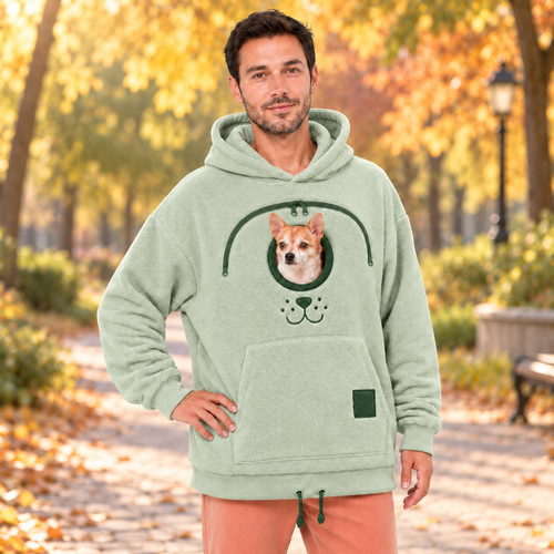 🐾 舒适抓绒宠物互动连帽衫 – 保暖且支撑性好的小型宠物背带服