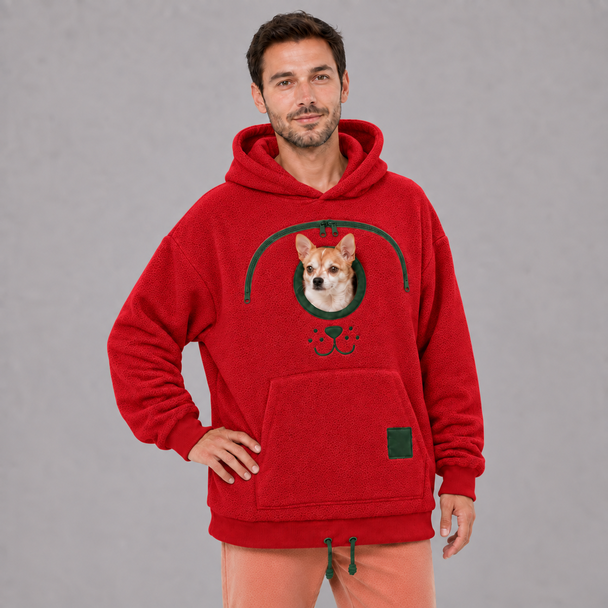 🐾 舒适抓绒宠物互动连帽衫 – 保暖且支撑性好的小型宠物背带服