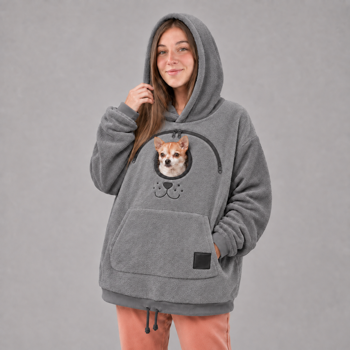 🐾 舒适抓绒宠物互动连帽衫 – 保暖且支撑性好的小型宠物背带服