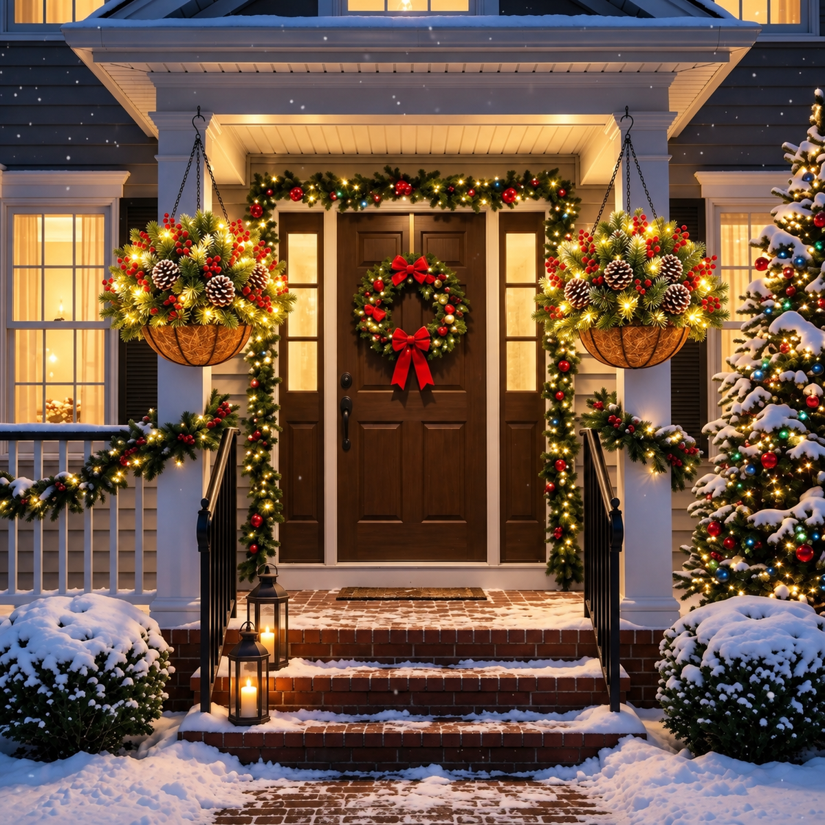 🎄  🏆 Pre-Lit Christmas Hanging Basket | Pre-lit, weather-resistant, and zero maintenance🏆
