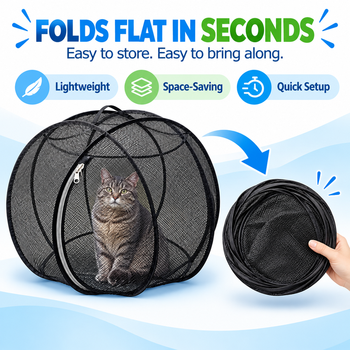 🐱🌿 FreshAir Cat Haven™ – 便携式网状游戏围栏