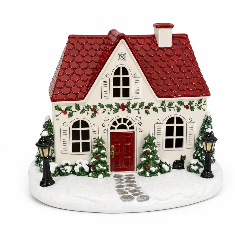 🎄✨ 圣诞小屋香薰加湿器——发光的节日村庄小屋，带烟囱雾效和温馨 LED 灯 🏠