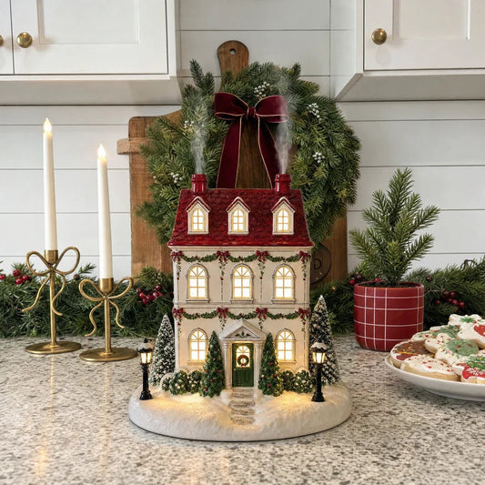 🎄✨ 圣诞小屋香薰加湿器——发光的节日村庄小屋，带烟囱雾效和温馨 LED 灯 🏠