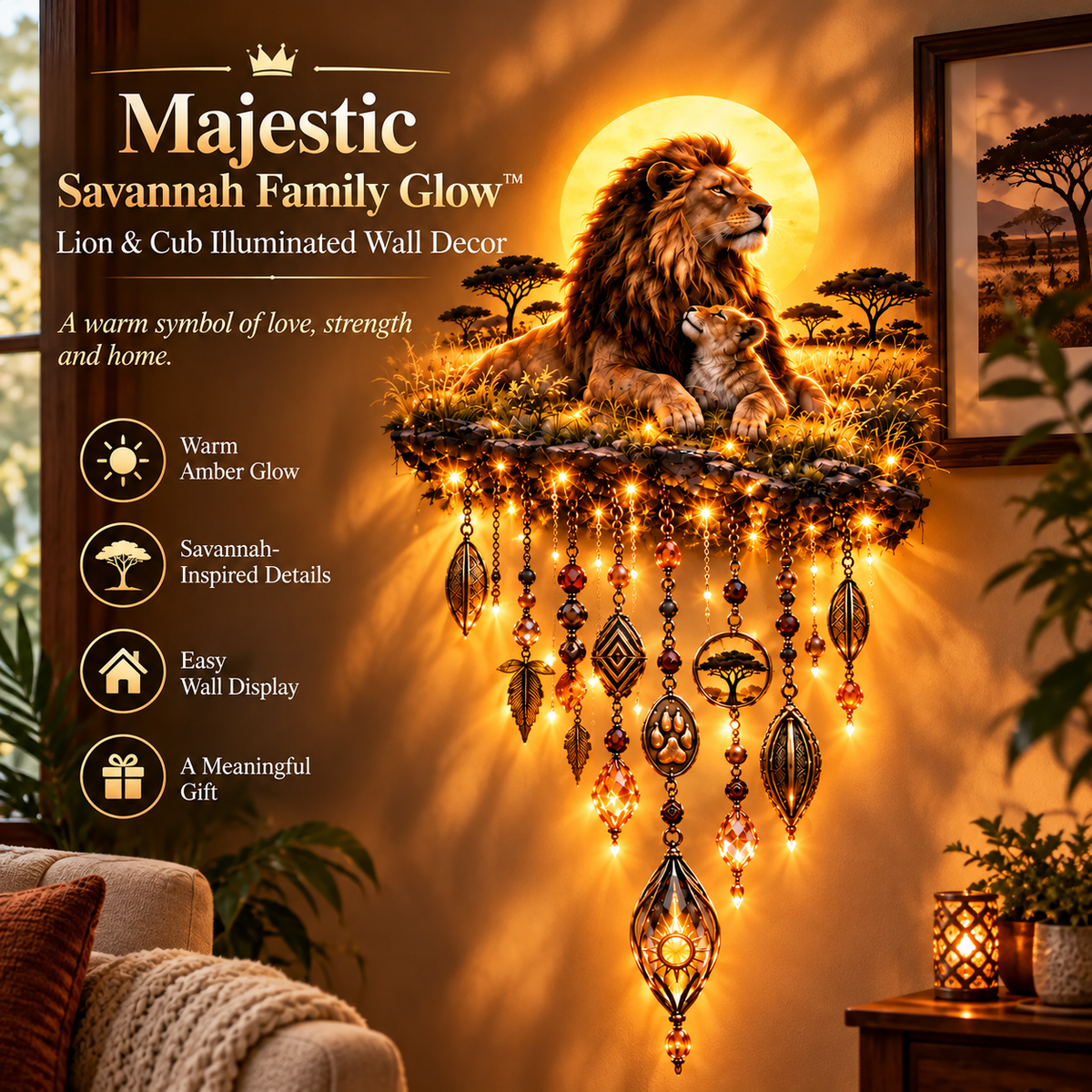 🔥 Limited-Time 49% OFF – Today 59% OFF🔥Majestic Savannah Family Glow™ – Lion & Cub Illuminated Wall Decor