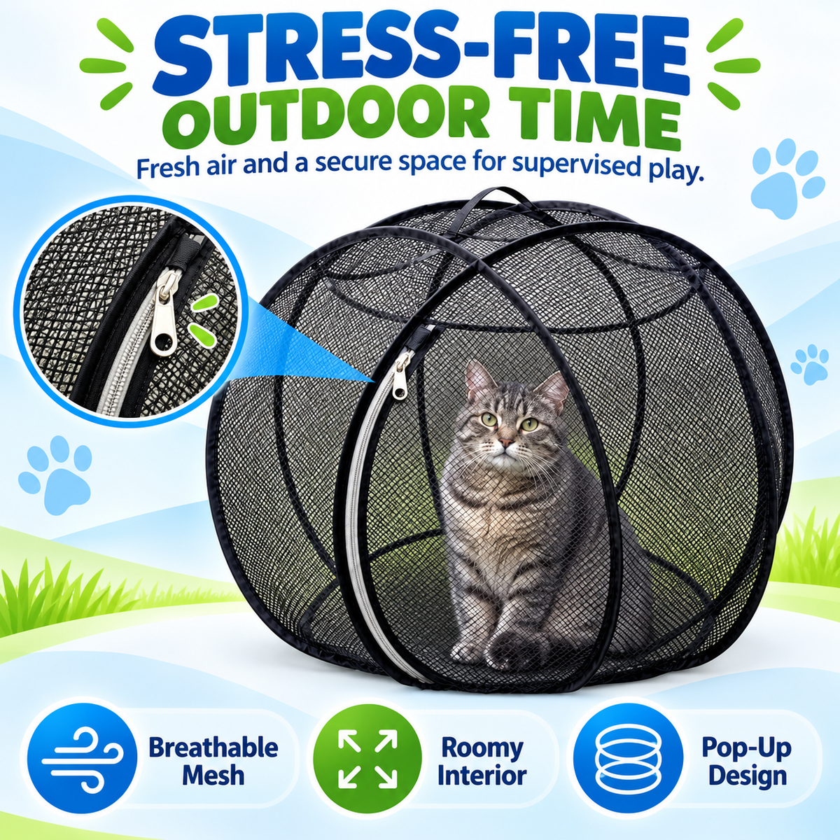 🐱🌿 FreshAir Cat Haven™ – 便携式网状游戏围栏