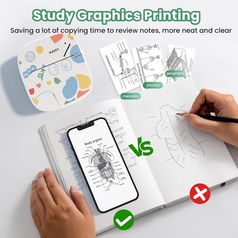 🖨️ 迷你便携式热敏打印机 - 无墨蓝牙标签打印机