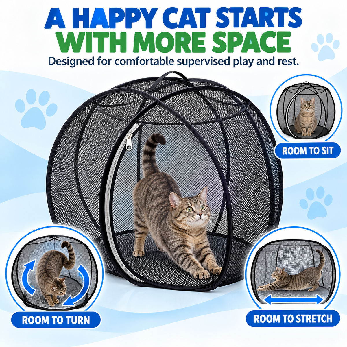 🐱🌿 FreshAir Cat Haven™ – 便携式网状游戏围栏