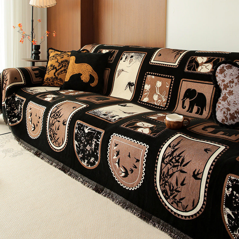 Classic brown and black sofa throw