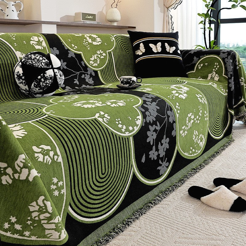 Luxury botanical green full coverage sofa throw