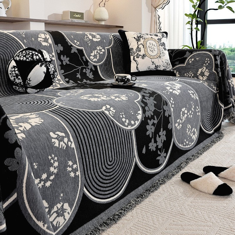 Charcoal botanical sofa throw