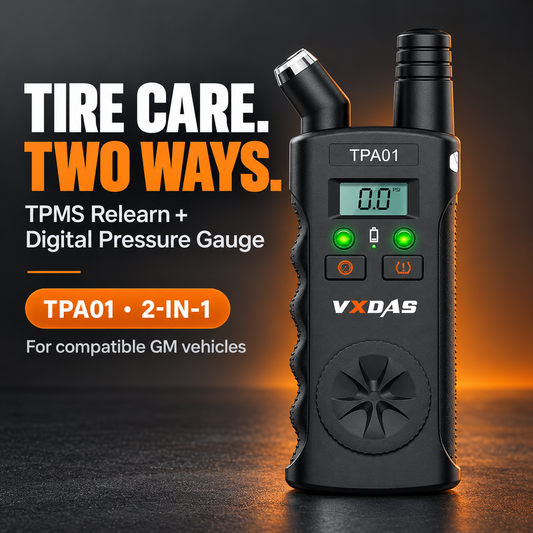 Black TPA01 2-in-1 TPMS relearn tool and digital tire pressure gauge