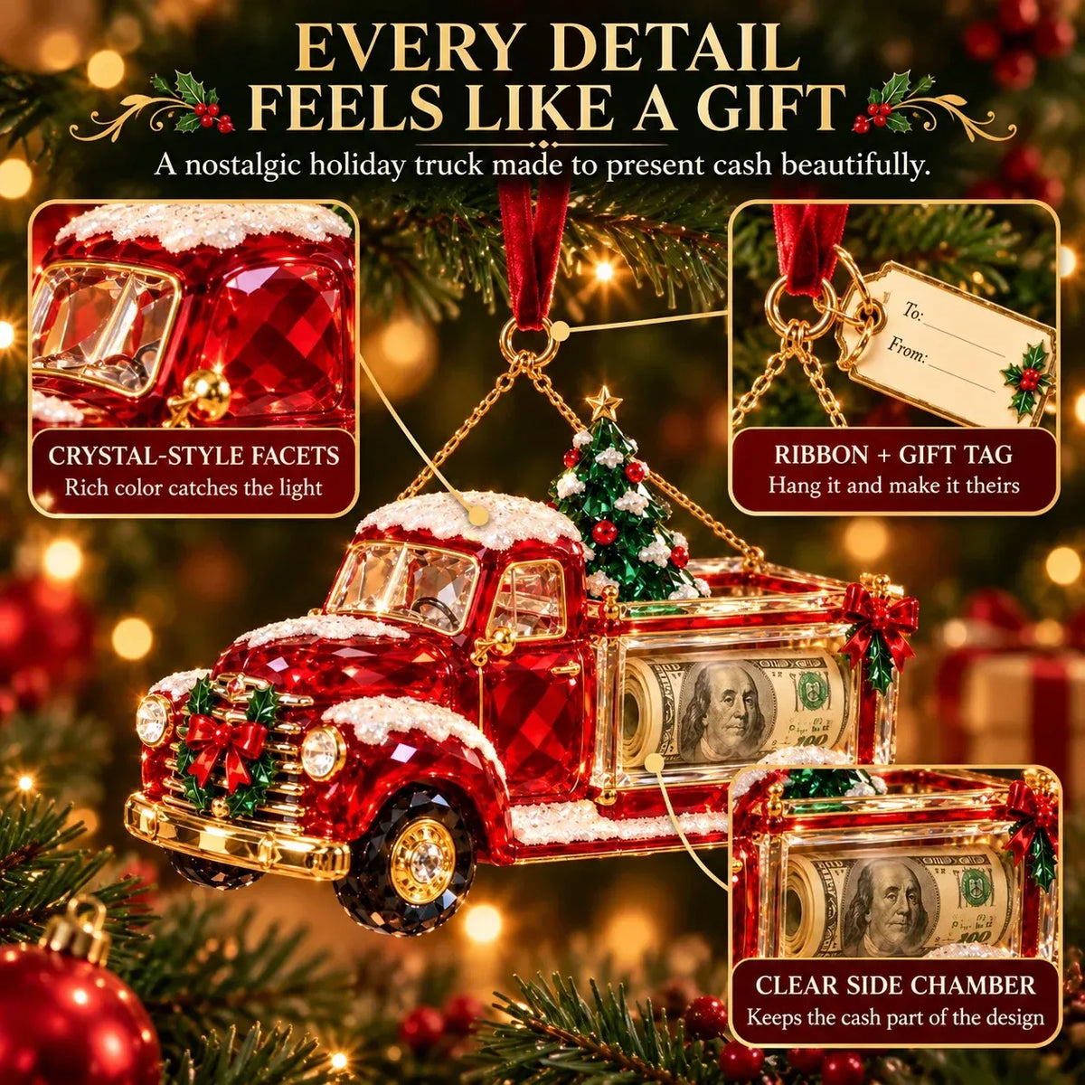 🎄 Christmas Cash Gift Ornament | 20 Crystal-Style Designs with Money Holder & Gift Tag 🎁