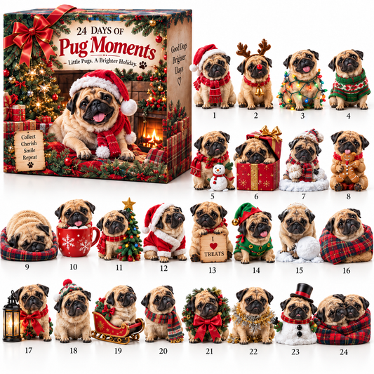 🐾 24 Days of Pug Moments – 24 Unique Pug Collectible Figurines