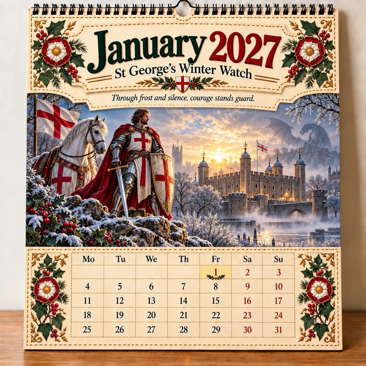 🛡️ 2027年圣乔治挂历——12幅展现信仰、勇气与英格兰传统的插画	scene