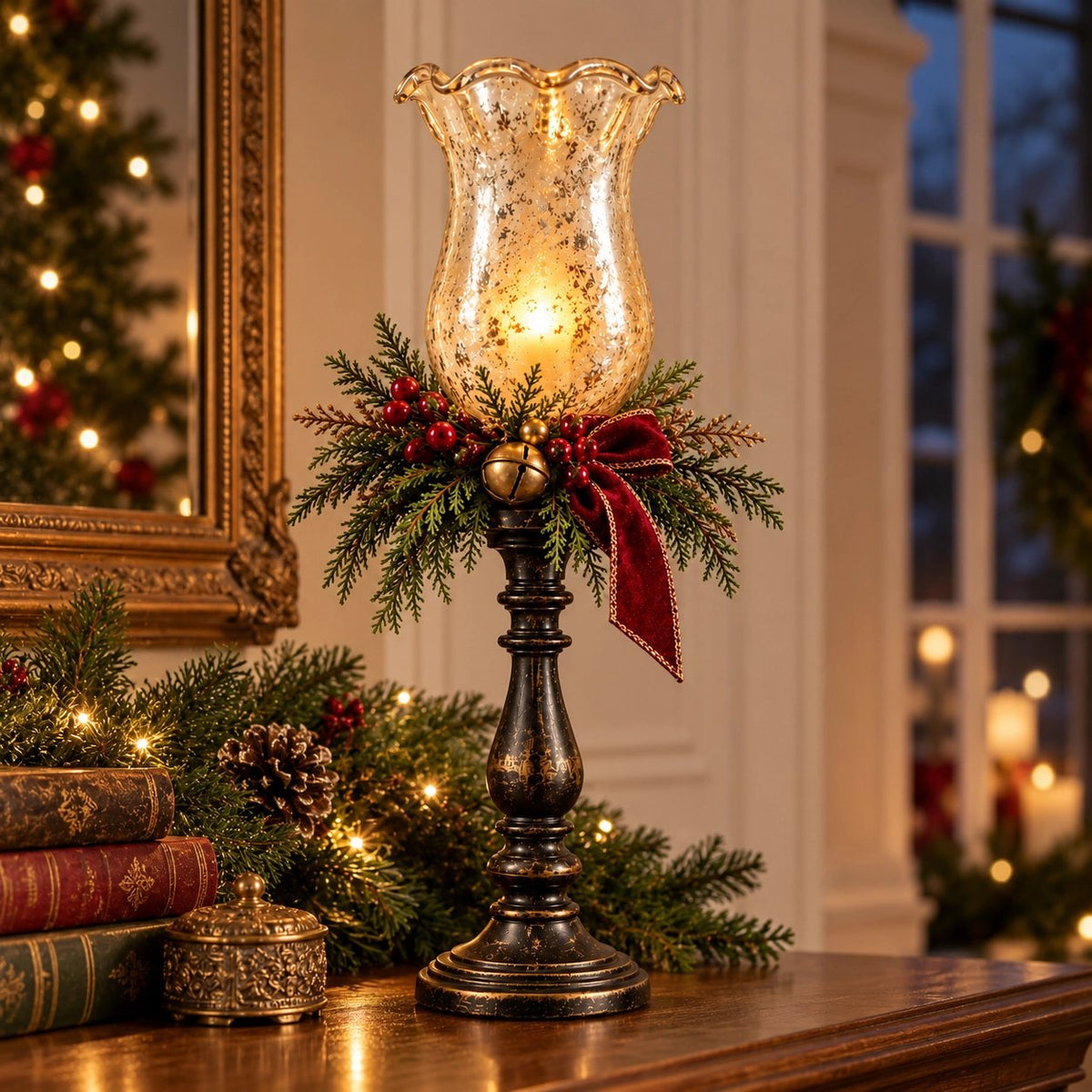 🎄🕯️🍒复古水银玻璃圣诞蜡烛灯🌙