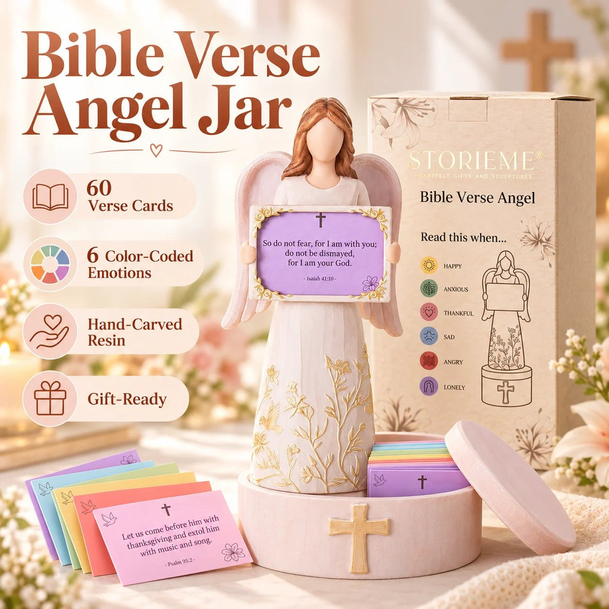 🙏✨Hand-Crafted Angel Figurine with Color-Coded Bible Verse Cards & Storage Box 🕊️🎁(📦Buy 2 Free Shipping)