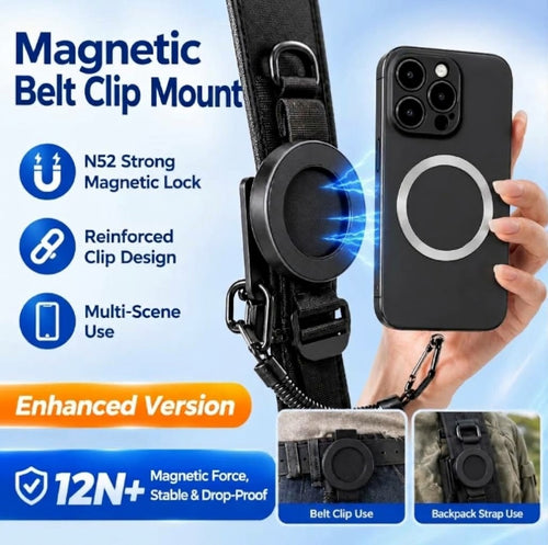 Magnetic Phone Holster 📱 – Quick-Release Belt Mount with Coil Lanyard