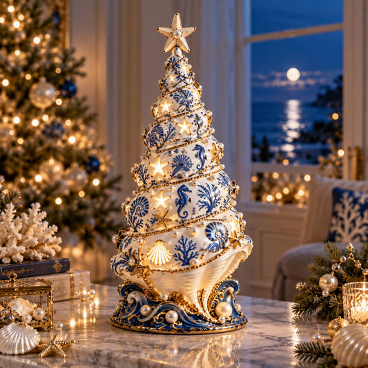 🌊🎄 Coastal Christmas Seashell Tree – Lighted Projection Holiday Decor