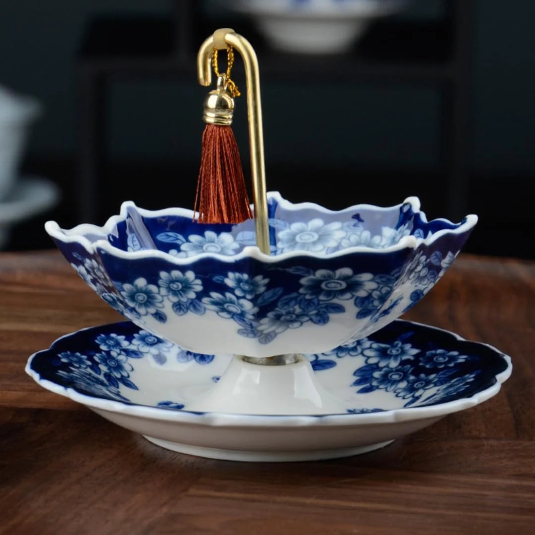☂️ 蓝白雨伞造型茶滤 | 陶瓷茶滤套装