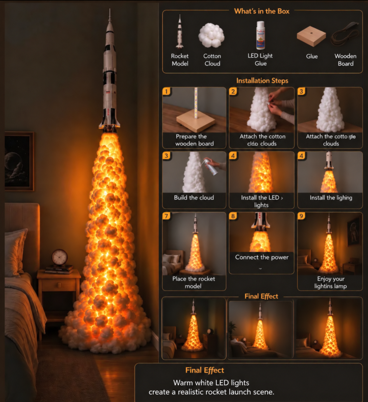 🚀 Rocket Launch Cloud LED Floor Lamp