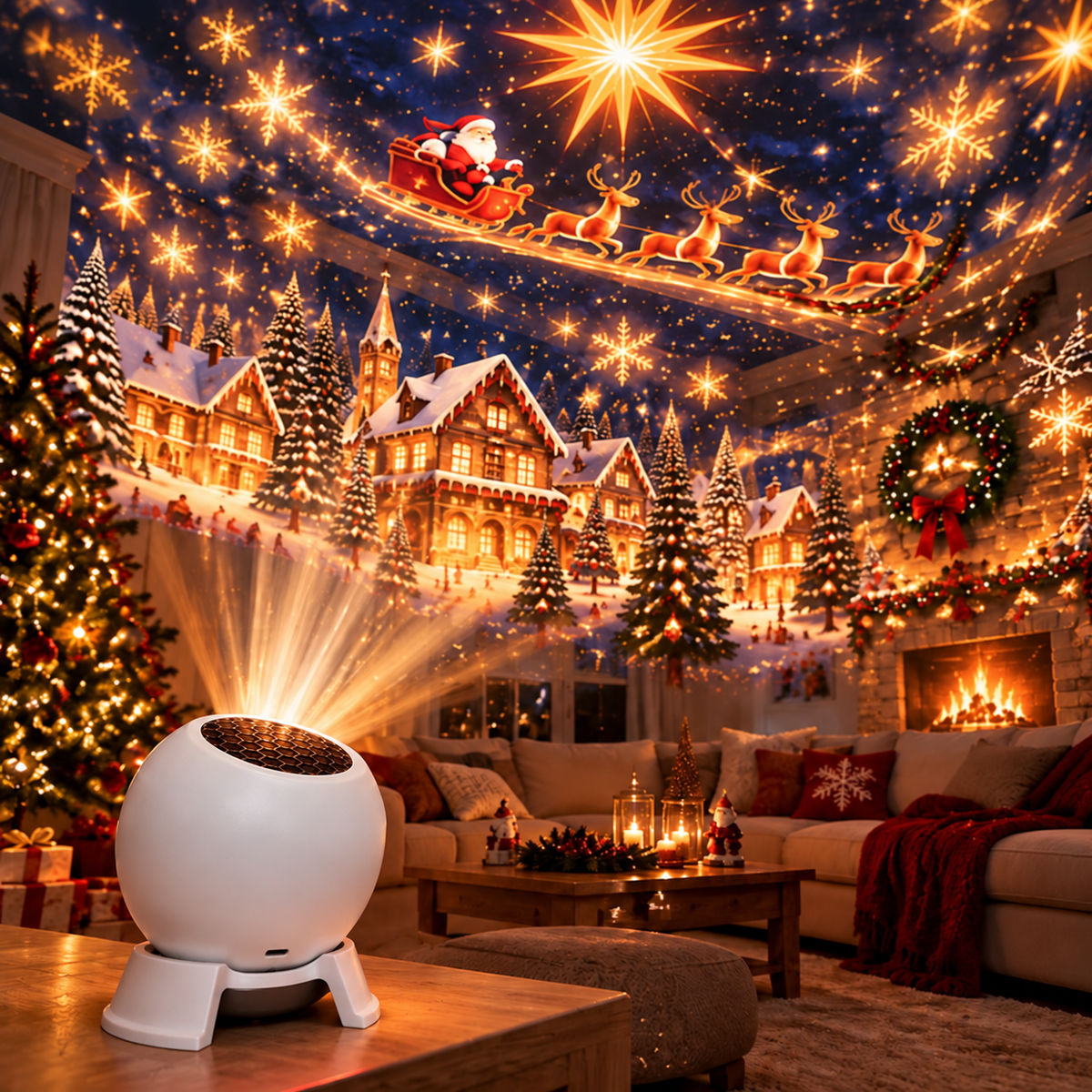 🎁 Christmas Projector Night Light - 360° Adjustable HD Holiday Pattern Ceiling Light 🎅 Indoor Xmas Decoration Lamp for Kids Bedroom, Party & Holiday Gift