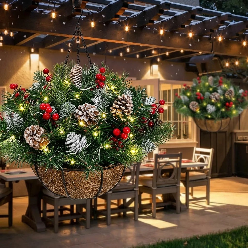 🎄  🏆 Pre-Lit Christmas Hanging Basket | Pre-lit, weather-resistant, and zero maintenance🏆
