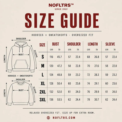 NOFLTRS Hoodies & Sweatshirts Size Chart