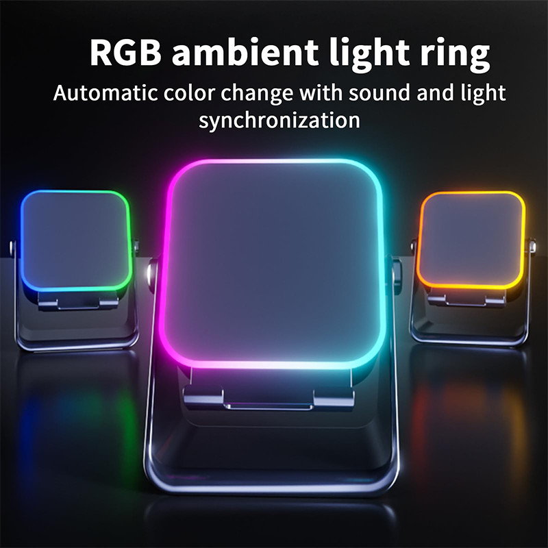 🎵📱 五合一：蓝牙音箱 + 手机支架 + 8种RGB灯光效果 + 360°可调节支架 + 3500mAh电池