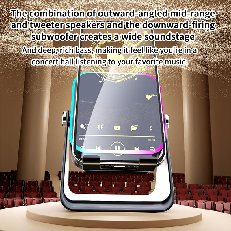 🎵📱 五合一：蓝牙音箱 + 手机支架 + 8种RGB灯光效果 + 360°可调节支架 + 3500mAh电池