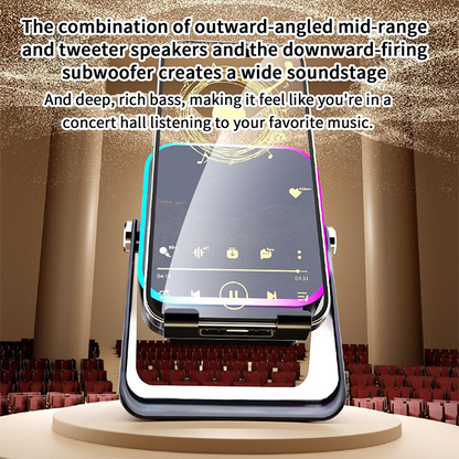 🎵📱 五合一：蓝牙音箱 + 手机支架 + 8种RGB灯光效果 + 360°可调节支架 + 3500mAh电池