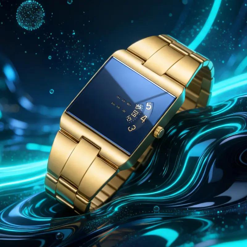 ⌚限时五折！✨男士方形石英腕表——金色不锈钢表带，独特表盘设计，商务休闲时尚手表