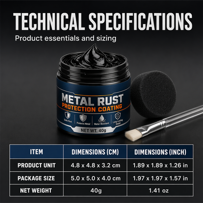Metal Rust Repair Paste - measurements and weight
