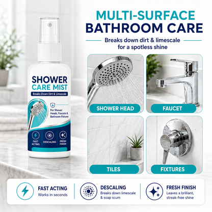 🚿✨强力速效淋浴间水垢清洁喷雾——快速溶解顽固矿物质沉积与硬水渍。一喷一擦，焕然如新！🧼💪