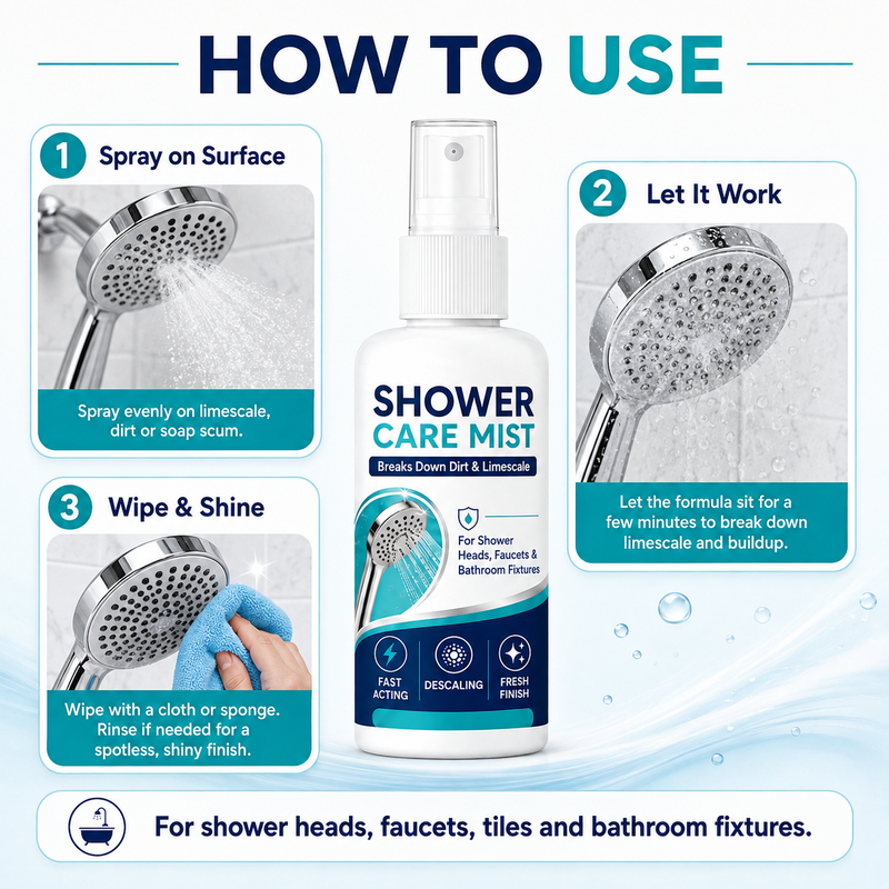 🚿✨强力速效淋浴间水垢清洁喷雾——快速溶解顽固矿物质沉积与硬水渍。一喷一擦，焕然如新！🧼💪