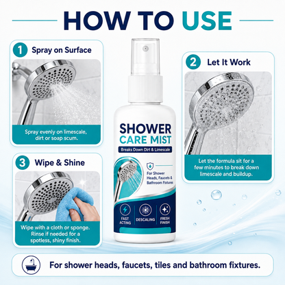 🚿✨强力速效淋浴间水垢清洁喷雾——快速溶解顽固矿物质沉积与硬水渍。一喷一擦，焕然如新！🧼💪