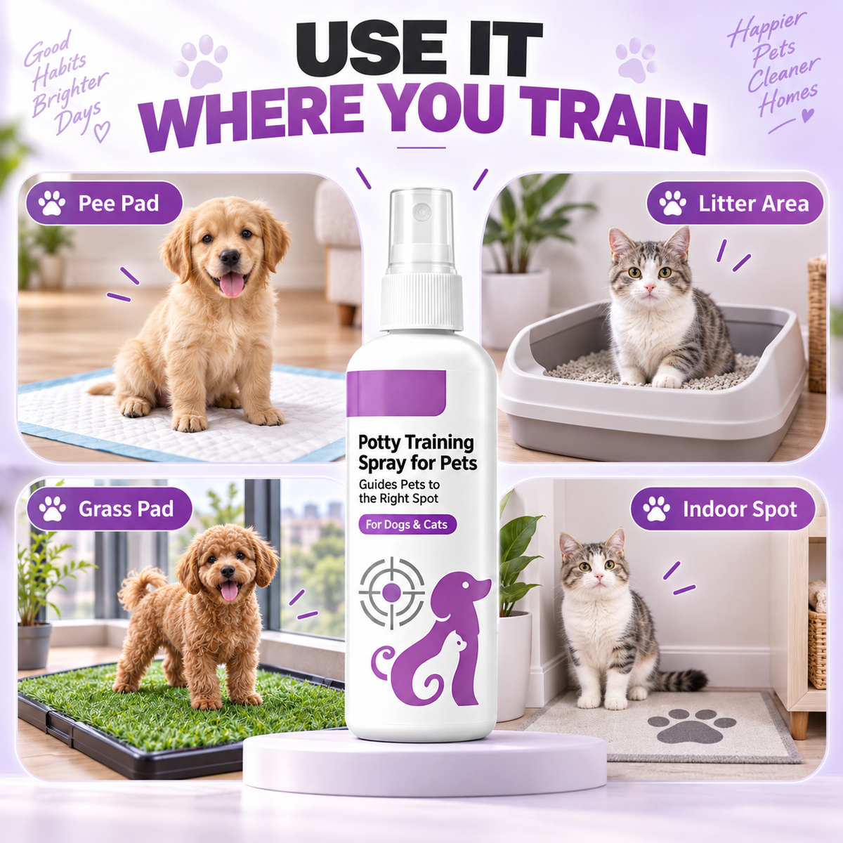 🐾 宠物定点卫生训练喷雾——使用简便的训练辅助用品，帮助引导宠物前往正确地点如厕