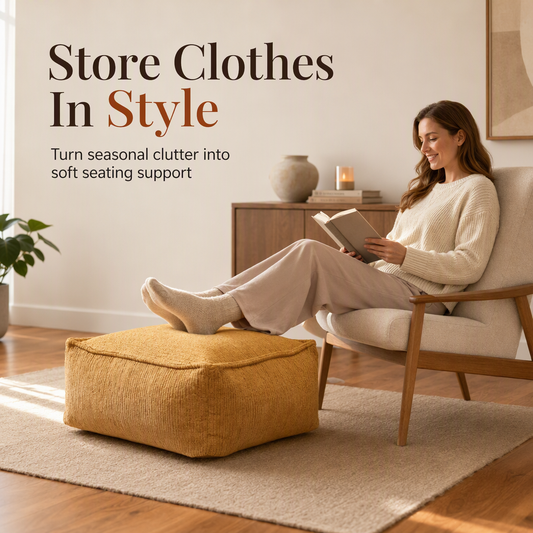 🛋️49% OFF NOW! Boho Storage Ottoman Pouf Cover – Empty Pouf Slipcover, Fill with Clothes & Blankets, Washable Fabric Foot Stool Cover Holds Up to 220lbs for Living Room