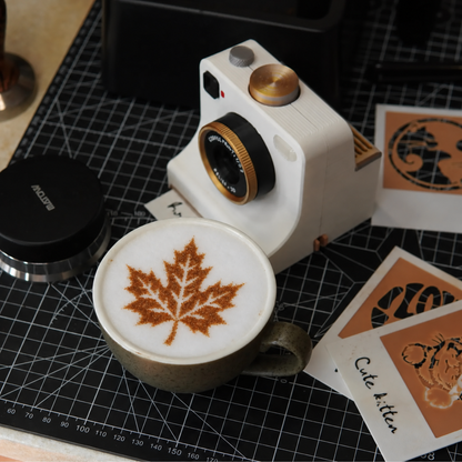 ☕现享50%折扣！复古咖啡拉花相机，机械式拿铁拉花模板打印机，卡布奇诺、拿铁DIY定制图案打印工具，家用咖啡师及咖啡馆装饰