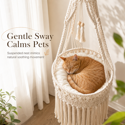 🐱现享5折！手工编织波西米亚风猫咪吊床——棉绳流苏编结猫咪摇床，适合幼猫和成年猫的室内高处休息窝