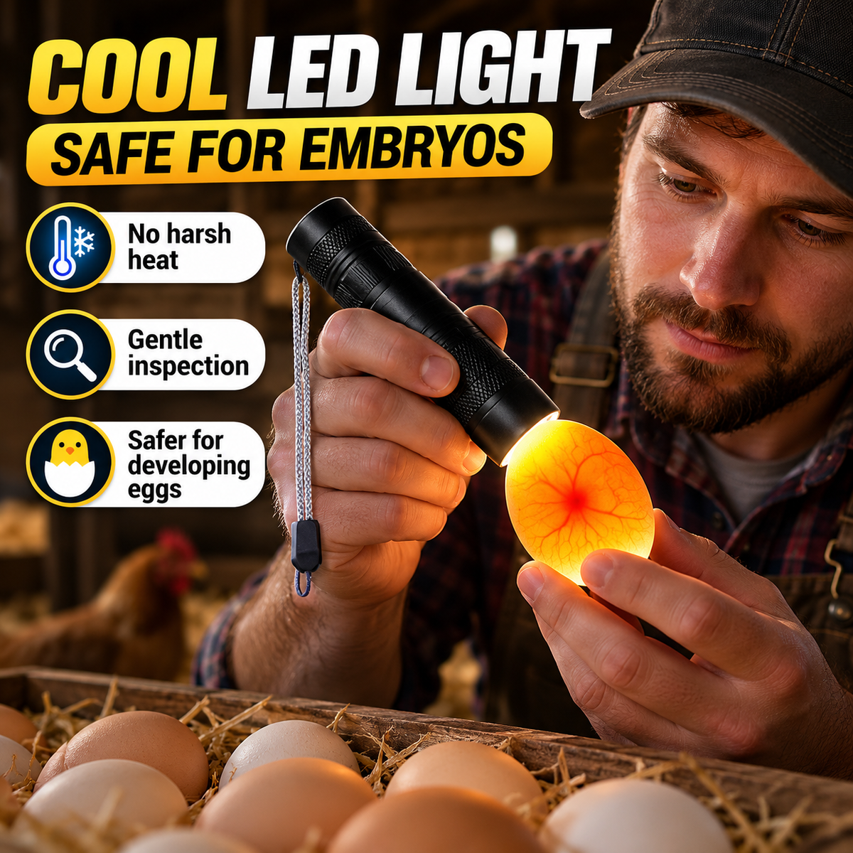🥚 可充电 LED 照蛋器 - 冷光胚胎检查工具 💡