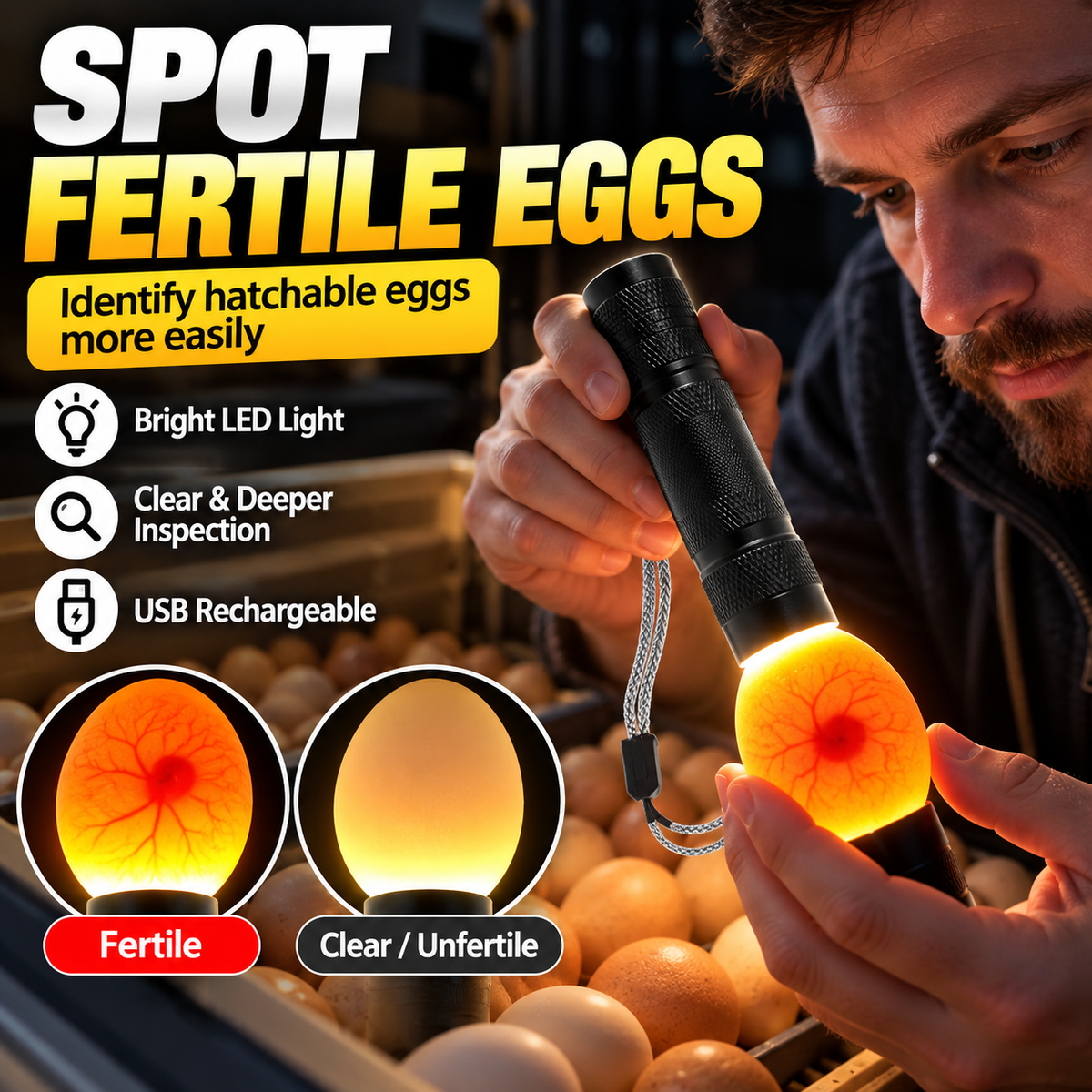 🥚 可充电 LED 照蛋器 - 冷光胚胎检查工具 💡